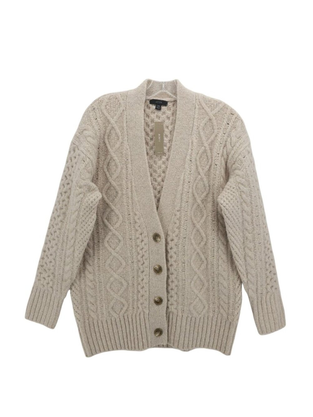 NWT J CREW Cable Knit Stretch Cardigan Acrylic Merino Alpaca Relaxed Fit Size XS